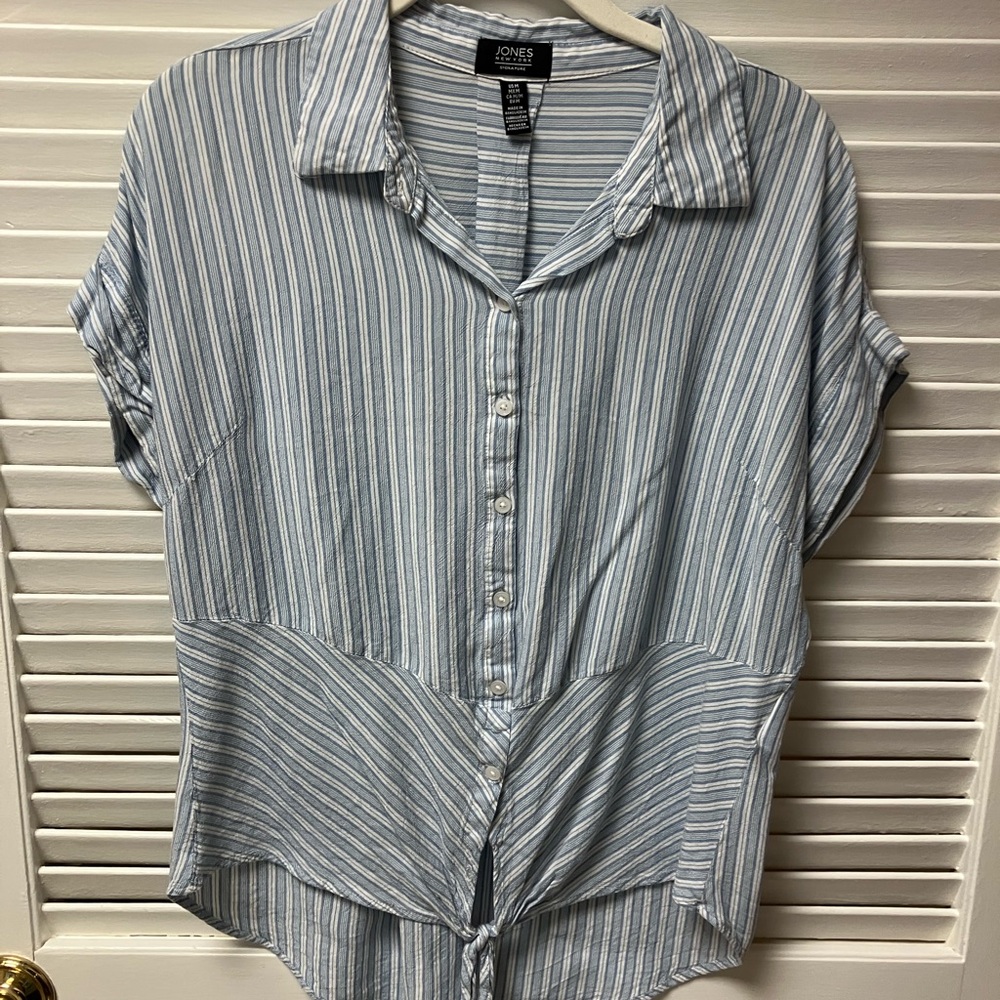 Jones New York Light Blue and White Striped Shirt